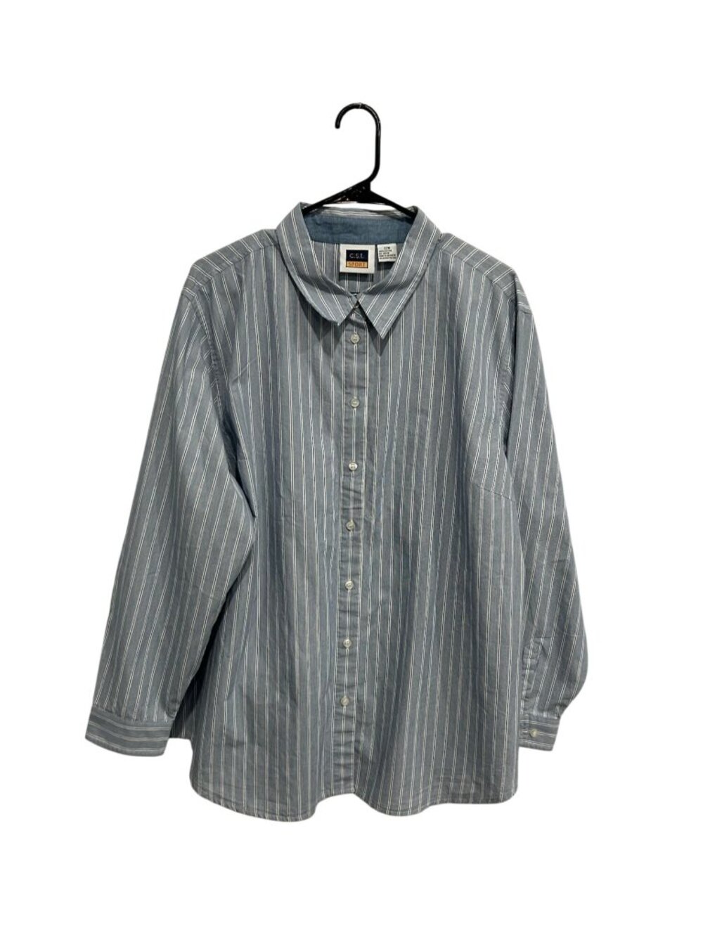 C.S.T. Sport 22W Mens Blue White Striped Button Up Shirt Old Money Minimalist